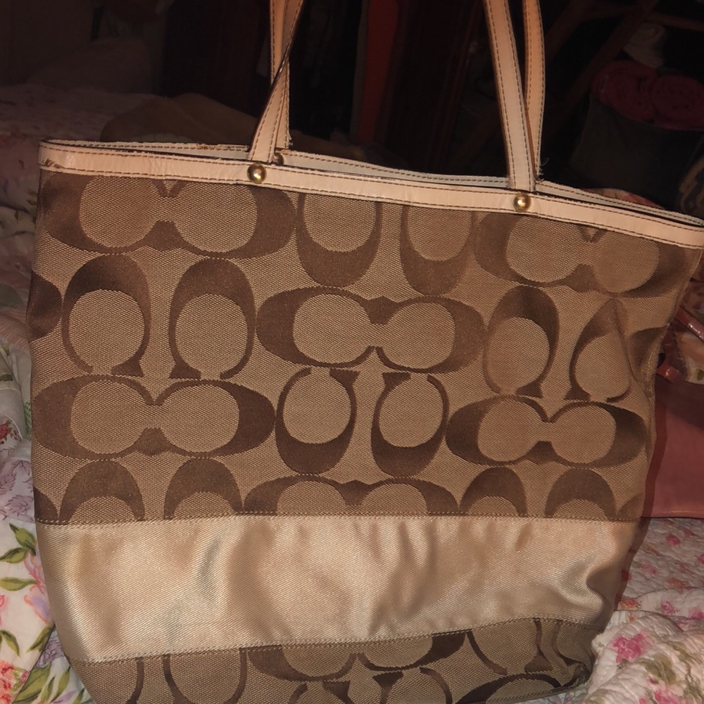Vintage Coach brown leather and canvas shoulder bag a 10125 EUC